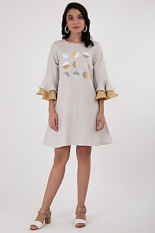 Beige Color Blocked Dress by Sharath Sundar