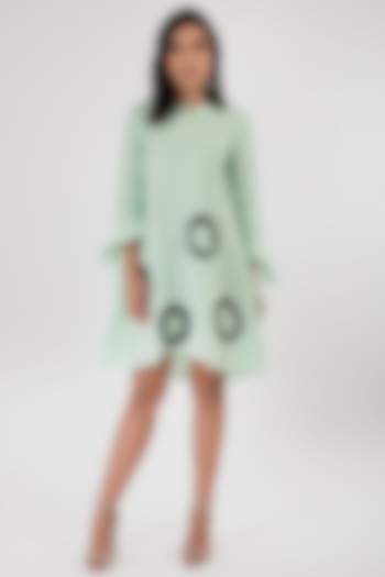 Mint Green Dress With Topstitch Detailing by Sharath Sundar