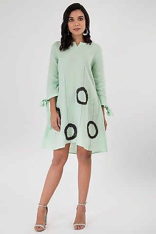 Mint Green Dress With Topstitch Detailing by Sharath Sundar