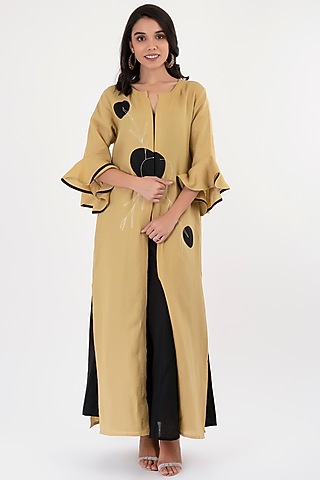 Fawn Green Open Jacket With Appliques Embroidery by Sharath Sundar