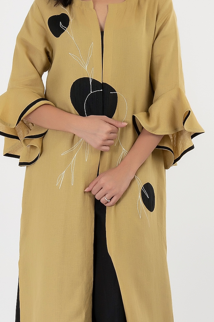 Fawn Green Open Jacket With Appliques Embroidery by Sharath Sundar at Pernia's Pop Up Shop