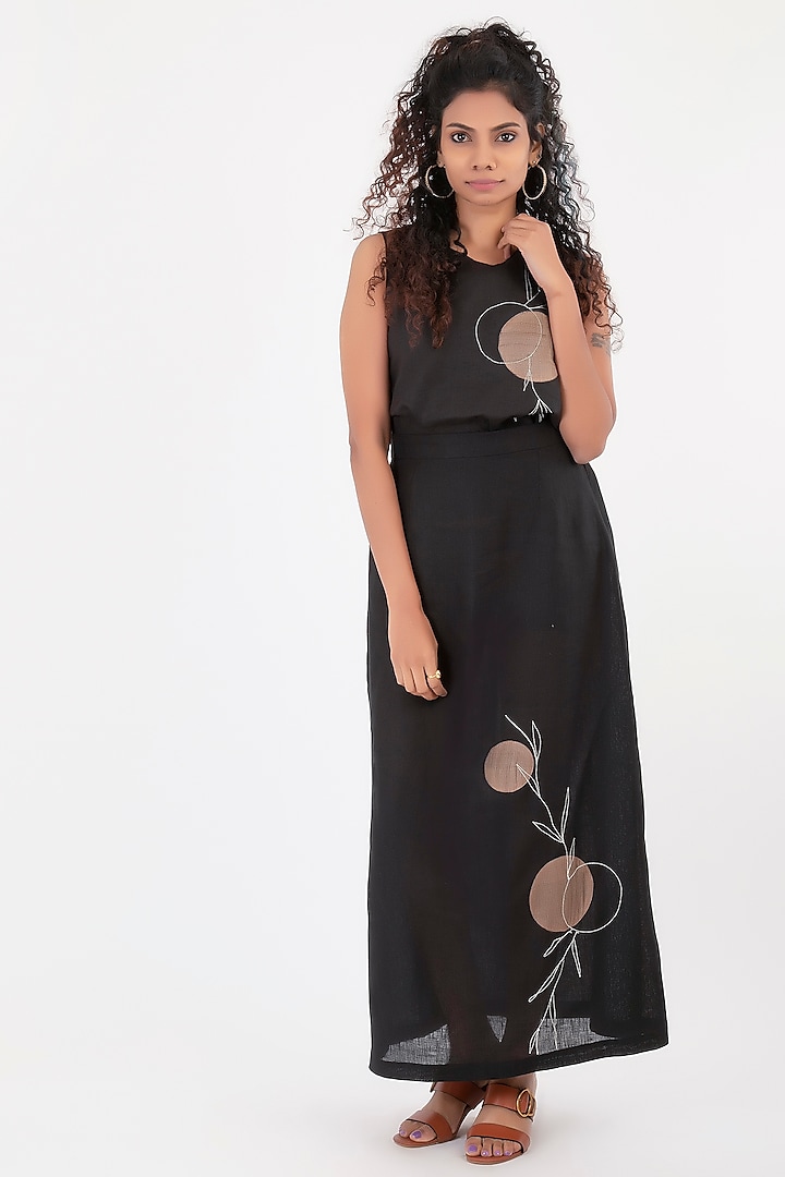 Black Appliques Embroidered Top by Sharath Sundar at Pernia's Pop Up Shop