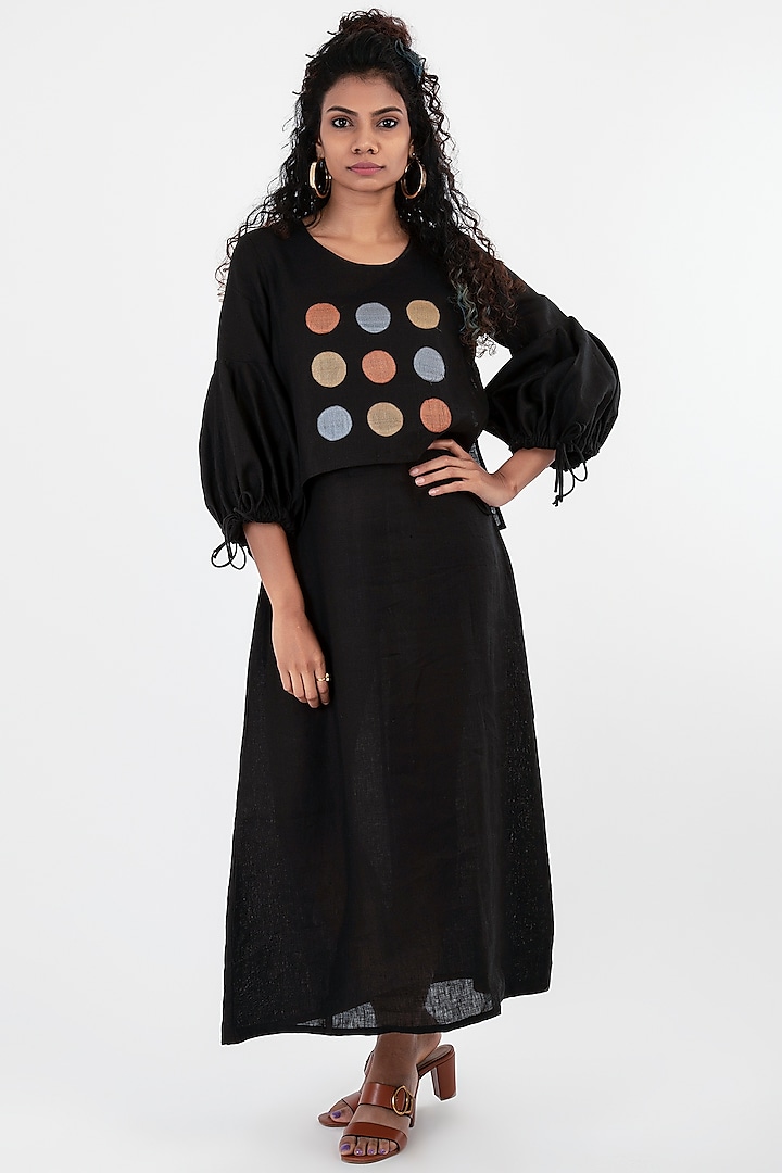 Black Embroidered Dress With Voluminous Sleeves by Sharath Sundar