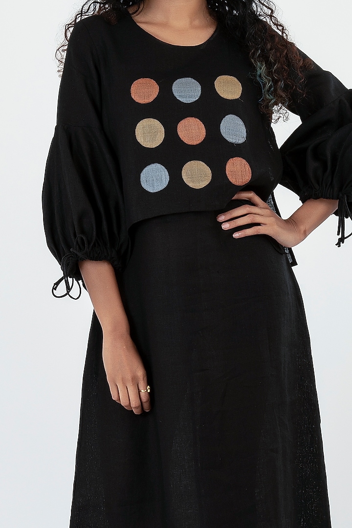 Black Embroidered Summer Dress With Voluminous Sleeves by Sharath Sundar at Pernia's Pop Up Shop