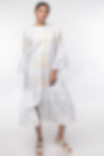 White Dress With Gathered Sleeves by Sharath Sundar