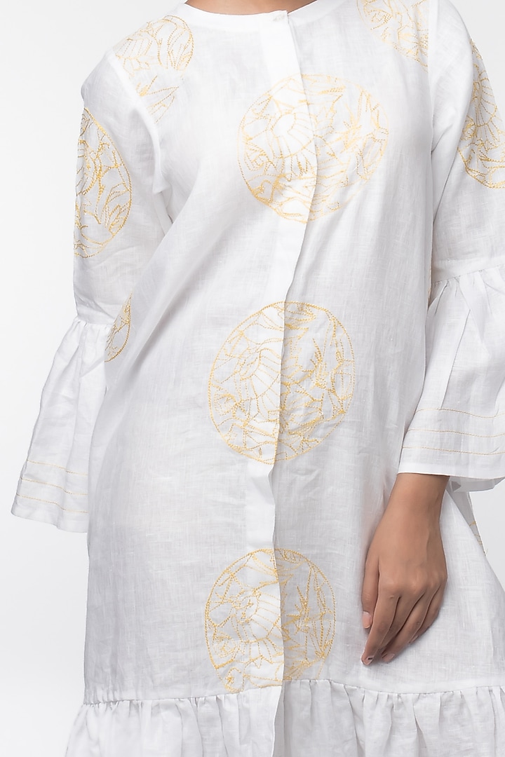 White Summer Dress With Gathered Sleeves by Sharath Sundar at Pernia's Pop Up Shop