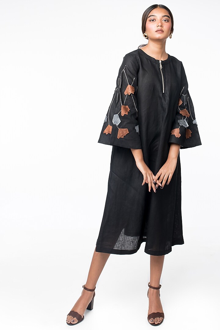 Black Dress With Origami Sleeves by Sharath Sundar
