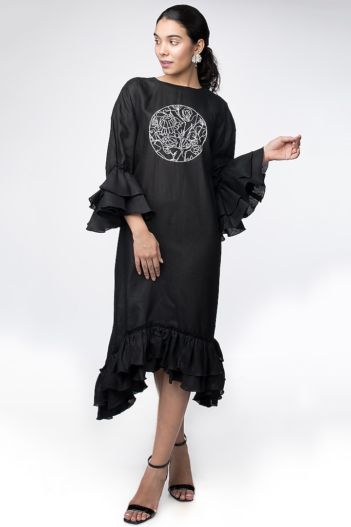 Black Dress With Topstitch Pattern by Sharath Sundar