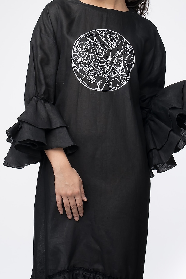 Black Summer Dress With Topstitch Pattern by Sharath Sundar at Pernia's Pop Up Shop