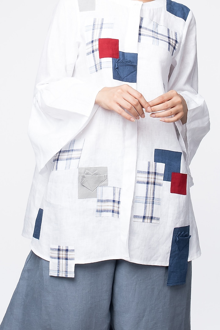 White Appliques Embroidered Tunic by Sharath Sundar at Pernia's Pop Up Shop