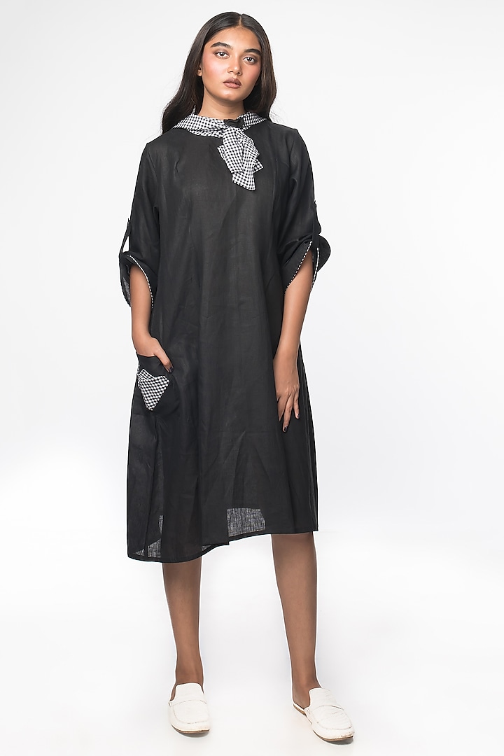 Black Dress With Checkered Necktie by Sharath Sundar