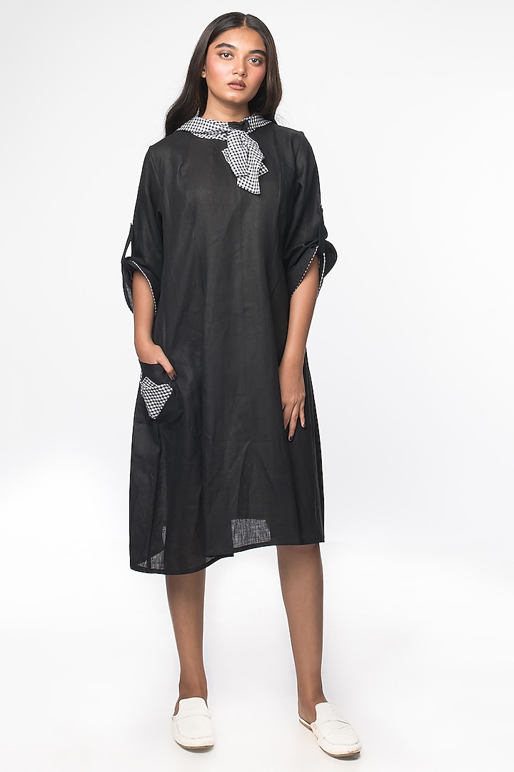 Black Dress With Checkered Necktie by Sharath Sundar at Pernia's Pop Up Shop