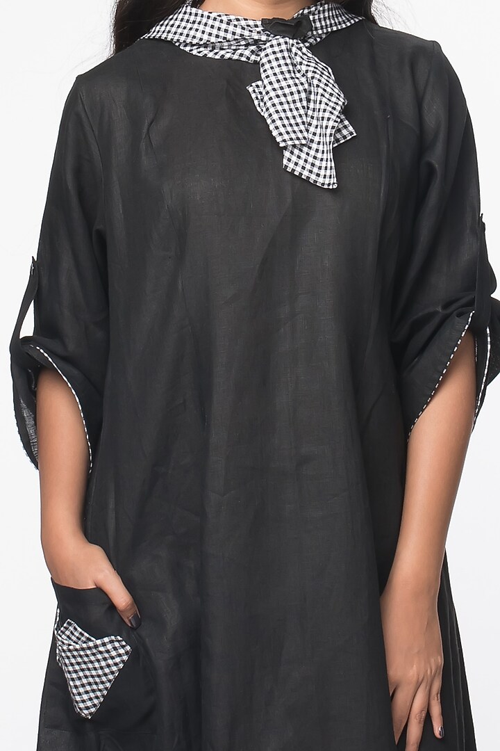 Black Summer Dress With Checkered Necktie by Sharath Sundar at Pernia's Pop Up Shop
