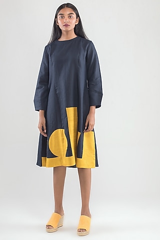 Navy Blue Embroidered Dress by Sharath Sundar