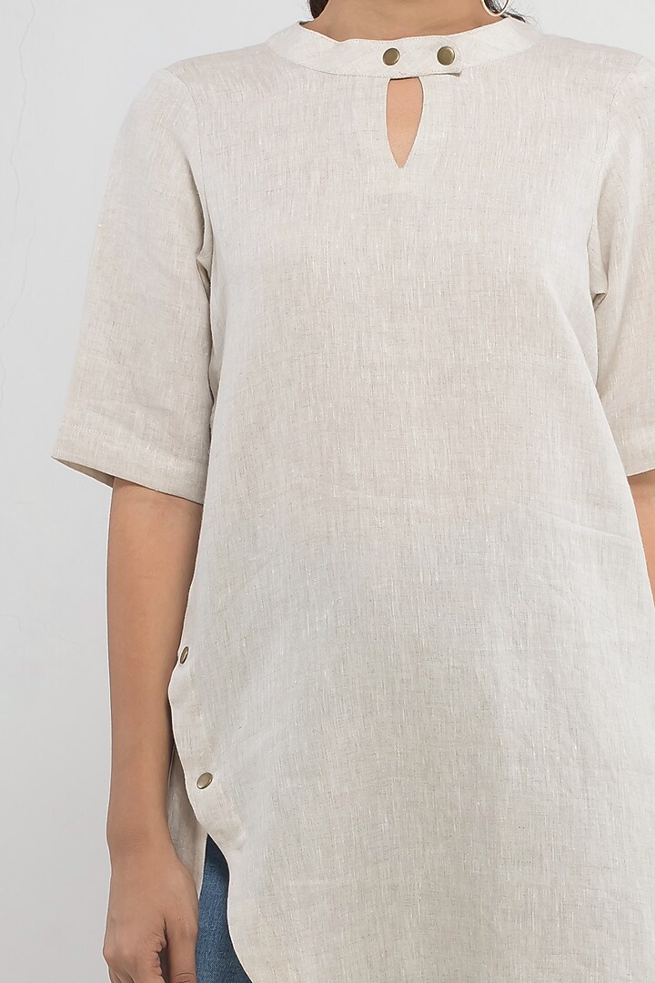 Beige Tunic With Asymmetric Hem by Sharath Sundar at Pernia's Pop Up Shop