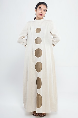 Beige Appliques Embroidered Dress by Sharath Sundar
