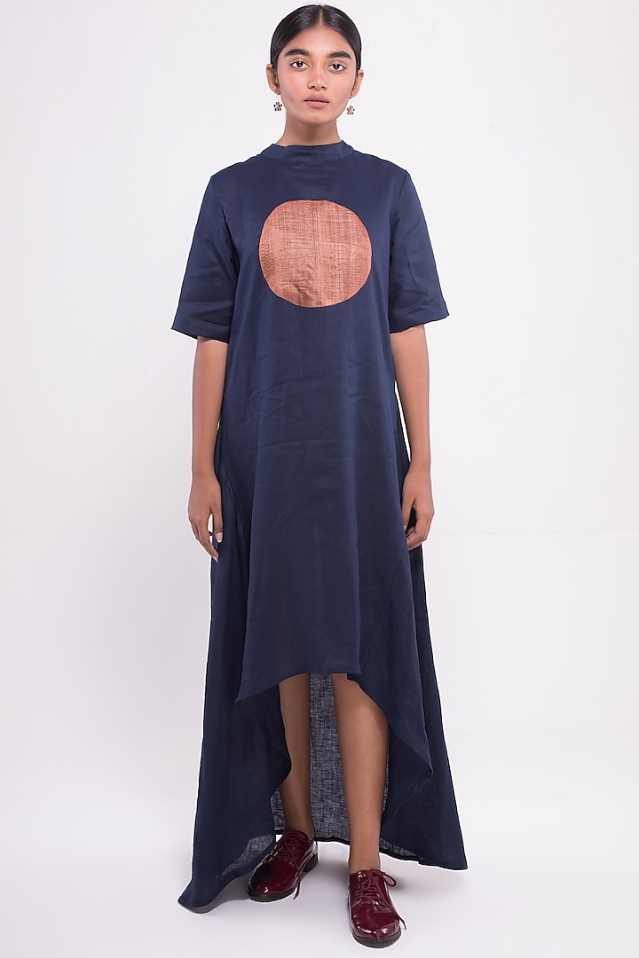 Navy Blue Appliques Embroidered Tunic by Sharath Sundar