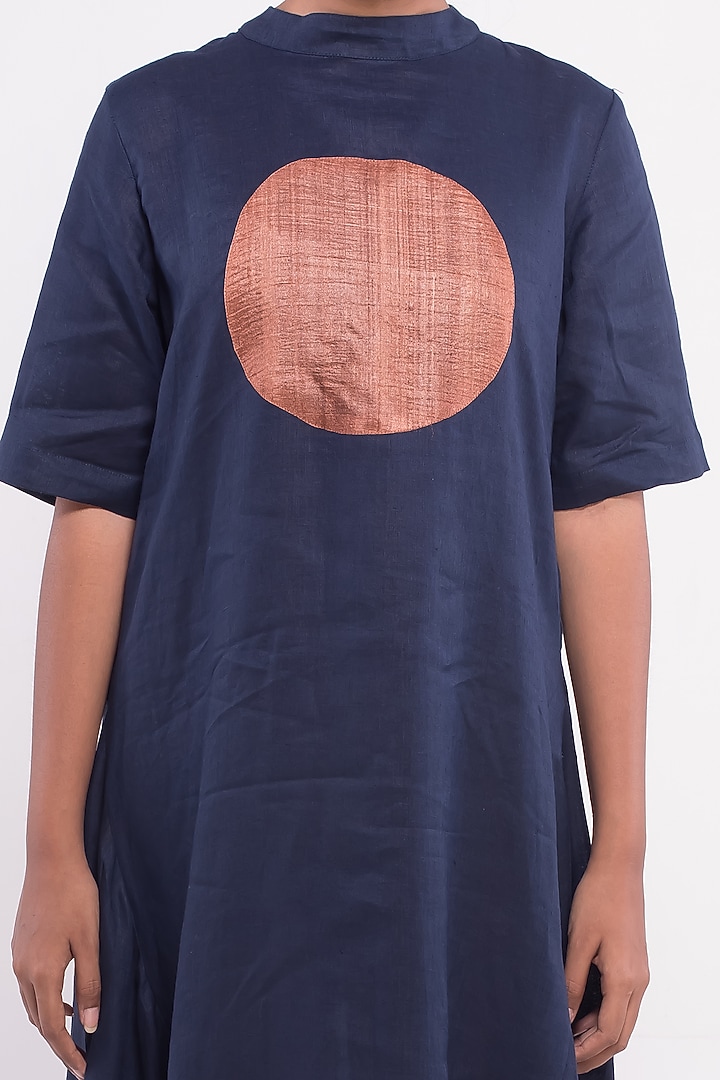 Navy Blue Appliques Embroidered Tunic by Sharath Sundar at Pernia's Pop Up Shop