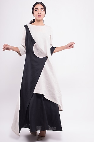 Beige Asymmetric Tunic With Appliques Embroidery by Sharath Sundar