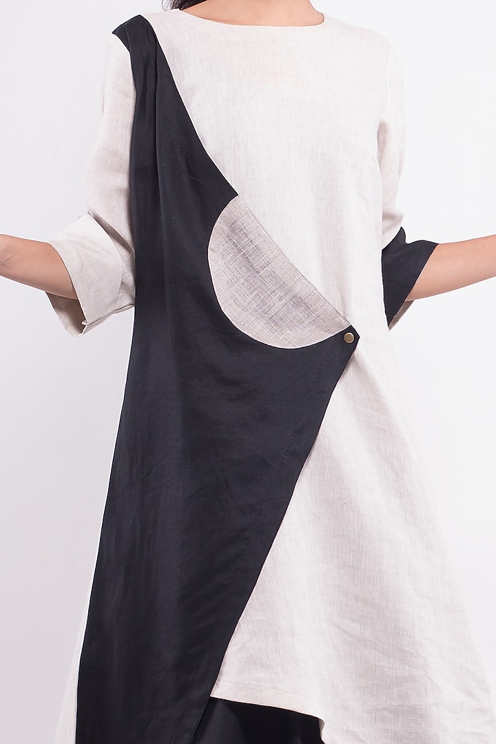 Beige Asymmetric Tunic With Appliques Embroidery by Sharath Sundar at Pernia's Pop Up Shop