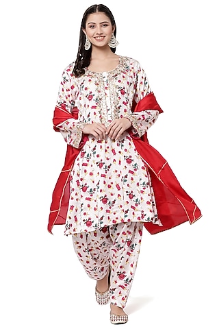 White Printed Kurta Set by Shetab Kazmi
