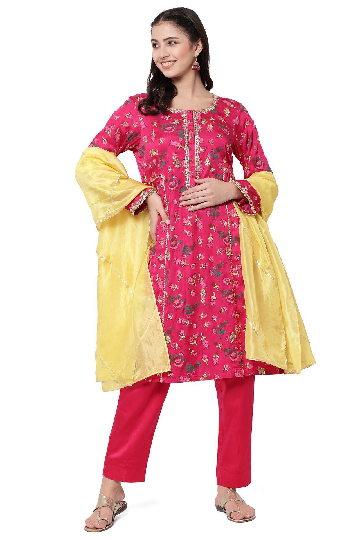 Fuchsia Embroidered & Printed Tunic Set by Shetab Kazmi at Pernia's Pop Up Shop