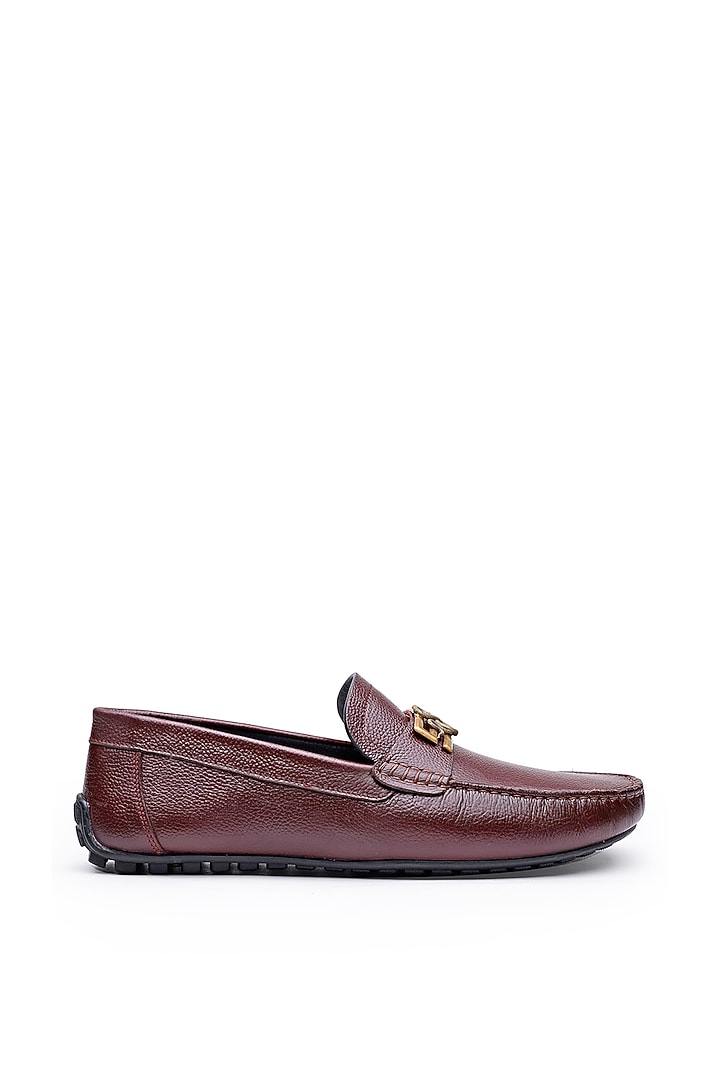 Burgundy Leather Embellished Loafers by SHUTIQ at Pernia's Pop Up Shop