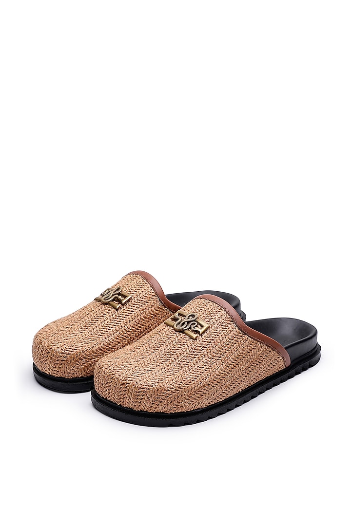 Tan Jute Embellished Mules by SHUTIQ