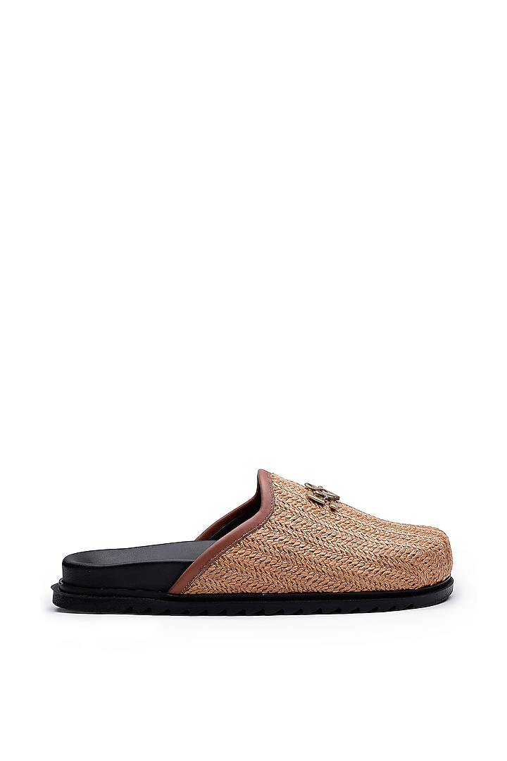 Tan Jute Embellished Mules by SHUTIQ at Pernia's Pop Up Shop