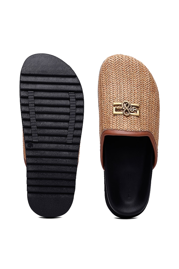 Tan Jute Embellished Mules by SHUTIQ at Pernia's Pop Up Shop