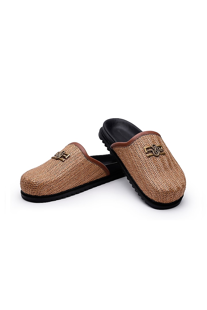 Tan Jute Embellished Mules by SHUTIQ at Pernia's Pop Up Shop
