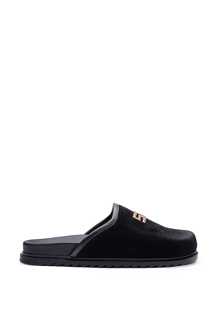 Black Velvet Embellished Mules by SHUTIQ at Pernia's Pop Up Shop