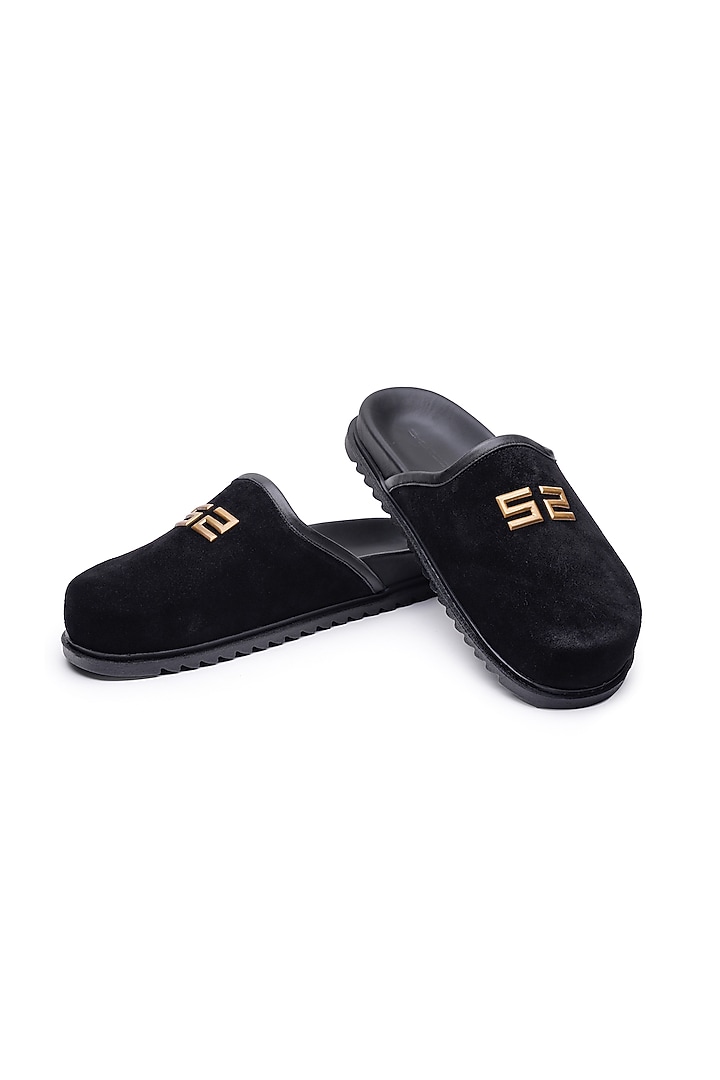Black Velvet Embellished Mules by SHUTIQ at Pernia's Pop Up Shop