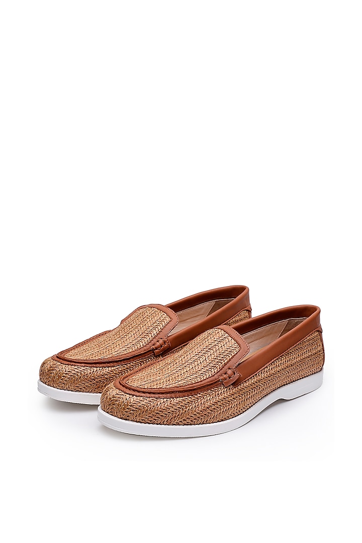 Tan Jute Slip-On Loafers by SHUTIQ