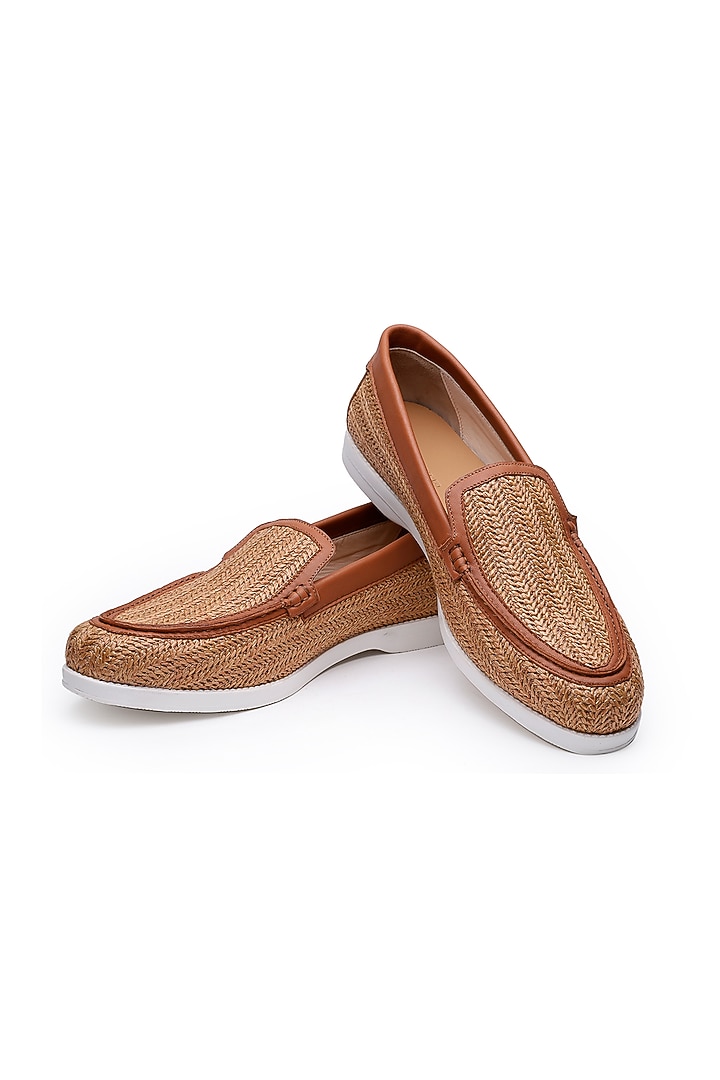 Tan Jute Slip-On Loafers by SHUTIQ at Pernia's Pop Up Shop