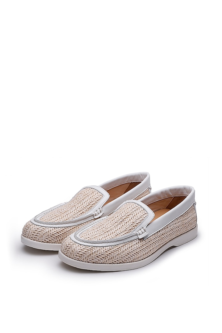 Ivory Jute Slip-On Loafers by SHUTIQ