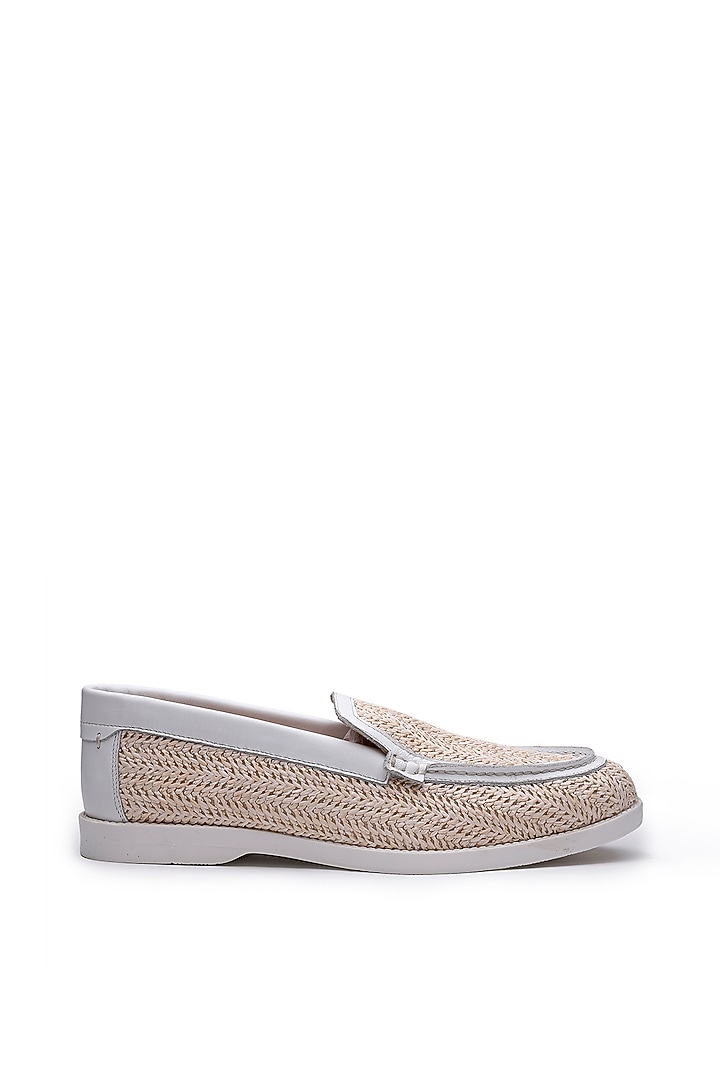 Ivory Jute Slip-On Loafers by SHUTIQ at Pernia's Pop Up Shop