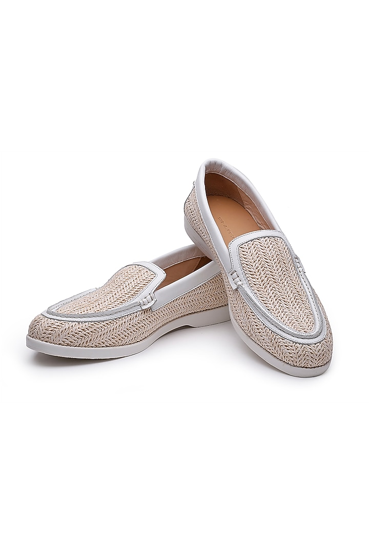 Ivory Jute Slip-On Loafers by SHUTIQ at Pernia's Pop Up Shop