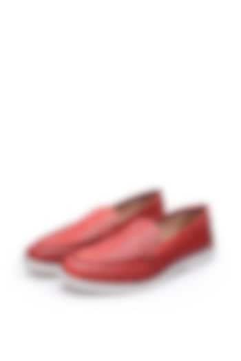 Red Leather Slip-on Loafers by SHUTIQ