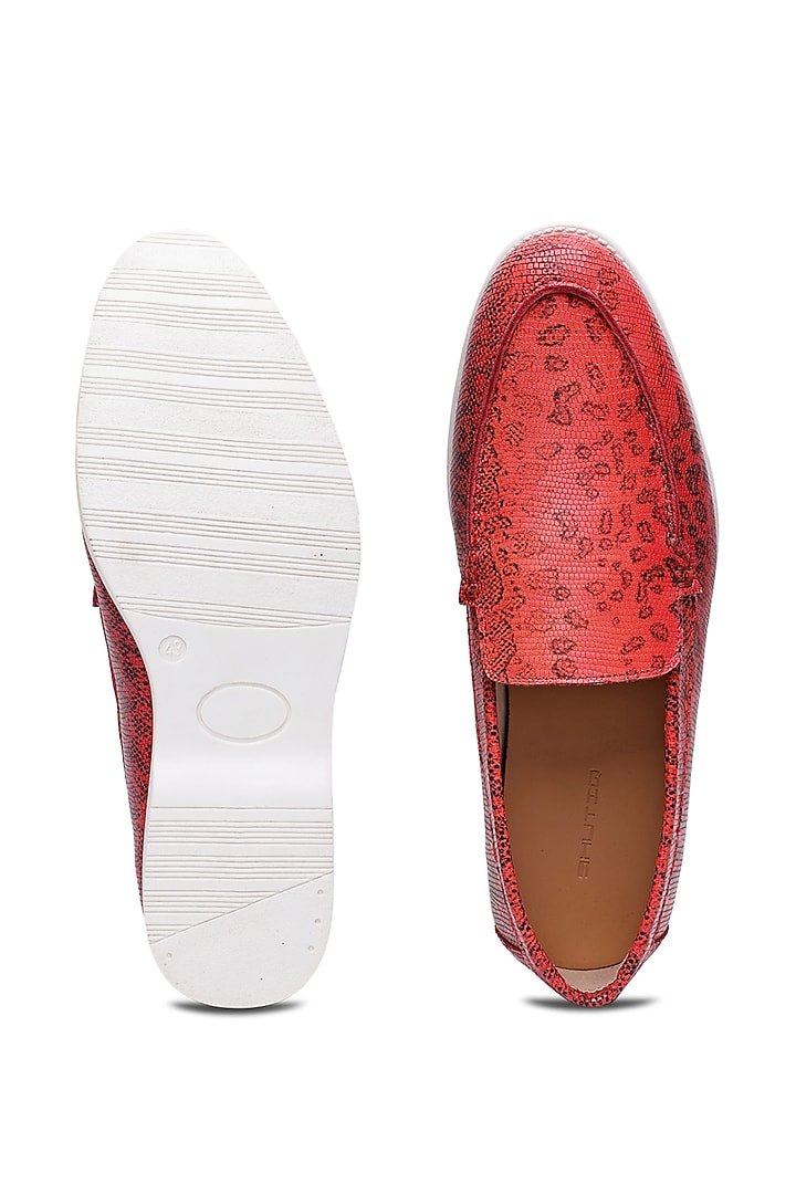 Red Leather Slip-on Loafers by SHUTIQ at Pernia's Pop Up Shop