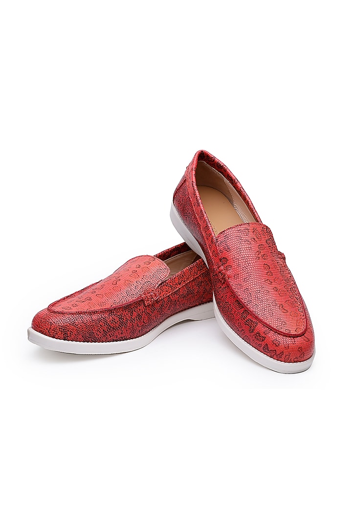 Red Leather Slip-on Loafers by SHUTIQ at Pernia's Pop Up Shop