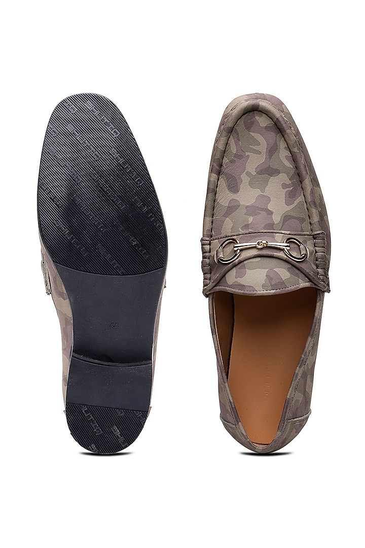 Green Camouflage Fabric Slip-On Loafers by SHUTIQ at Pernia's Pop Up Shop