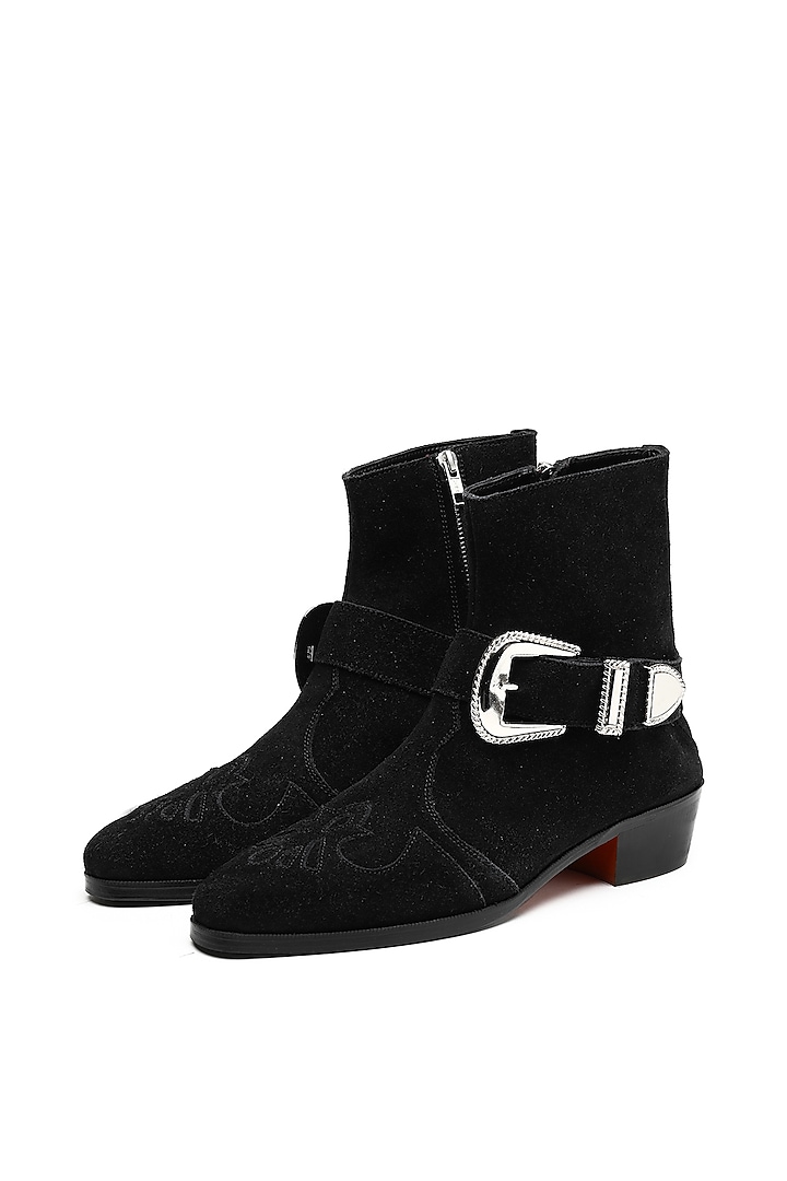 Black Luxury Suede Leather Ankle Boots by SHUTIQ