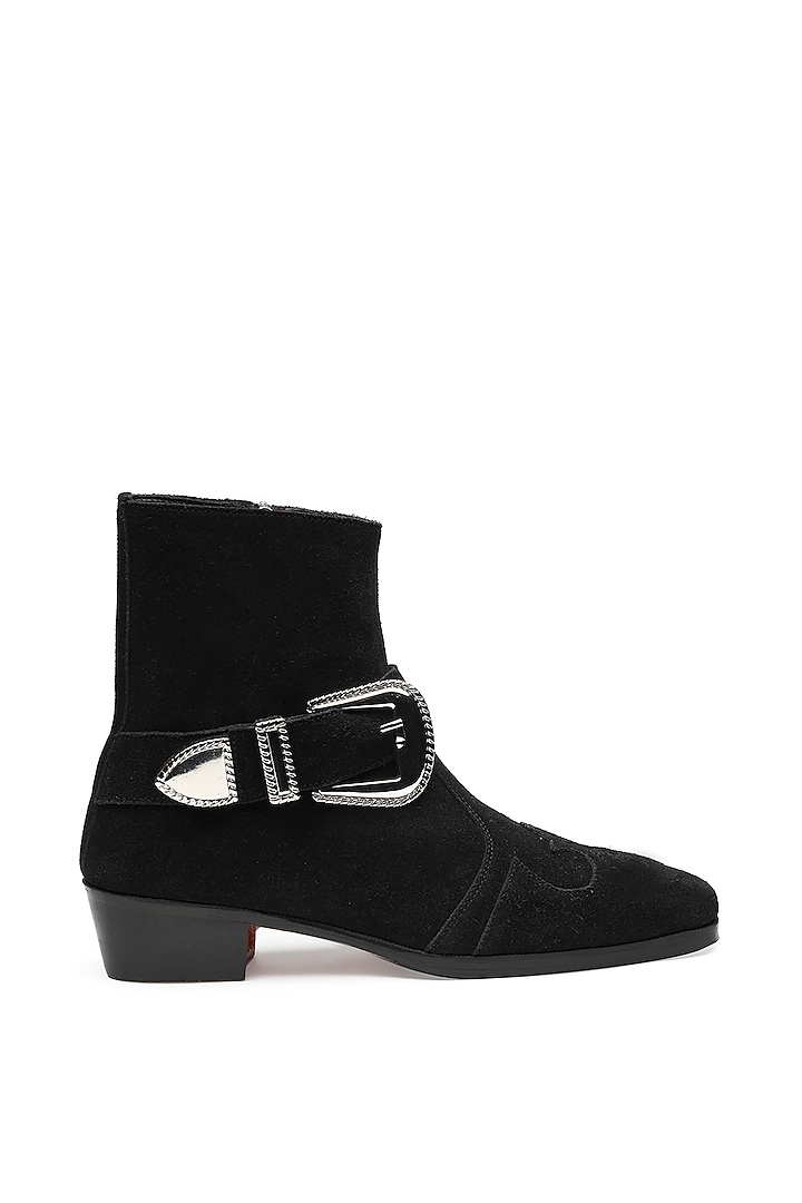 Black Luxury Suede Leather Ankle Boots by SHUTIQ at Pernia's Pop Up Shop