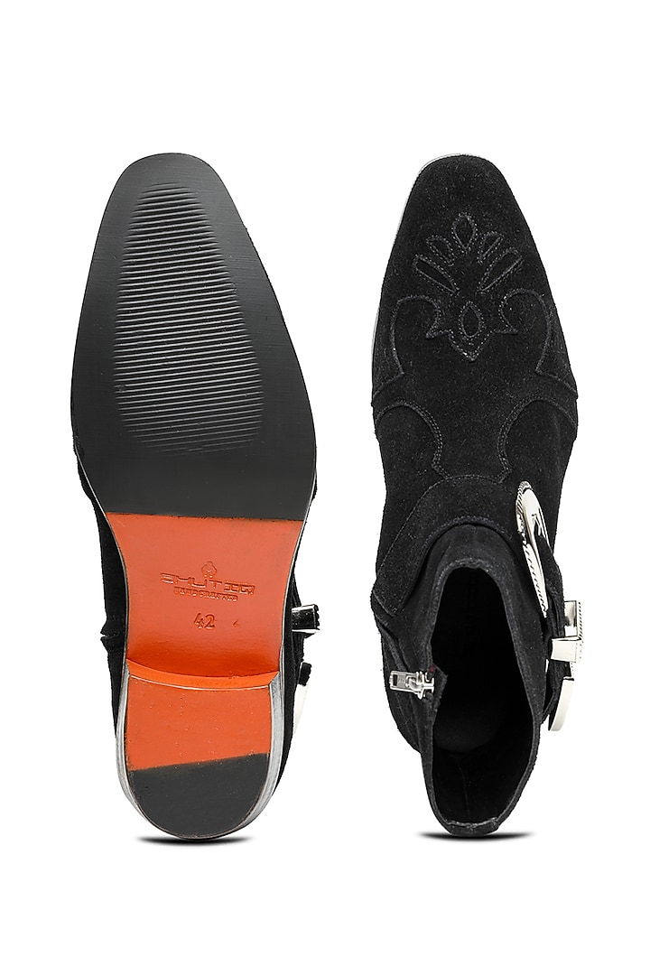 Black Luxury Suede Leather Ankle Boots by SHUTIQ at Pernia's Pop Up Shop