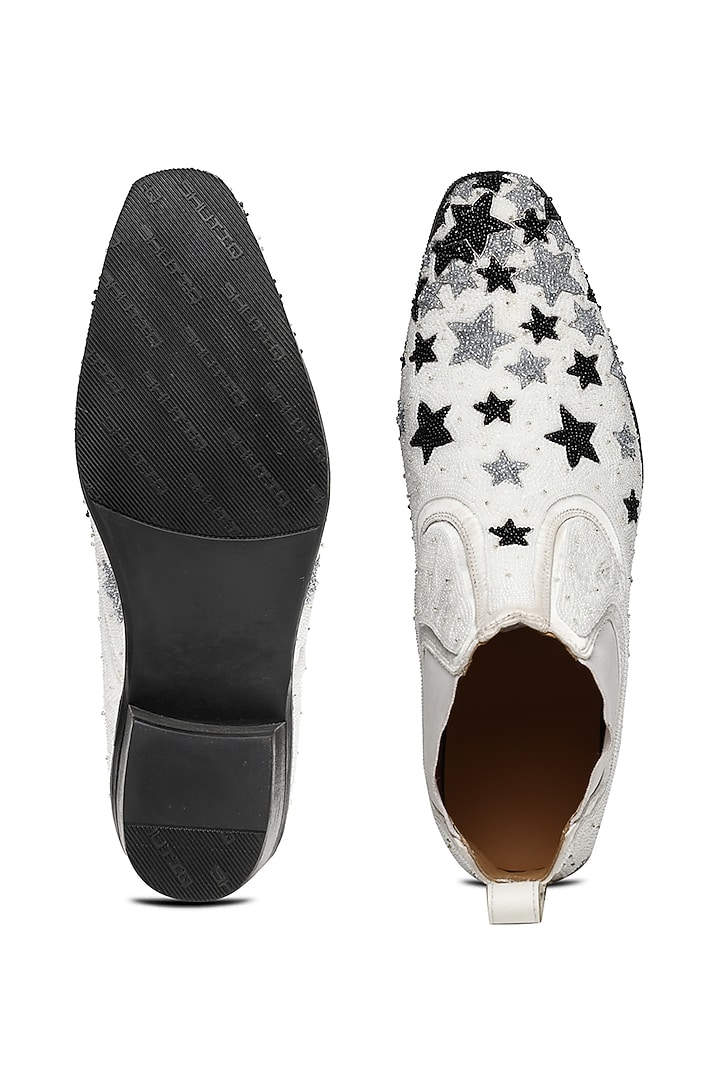 White Luxury Suede Leather Hand Embroidered Ankle Boots by SHUTIQ at Pernia's Pop Up Shop