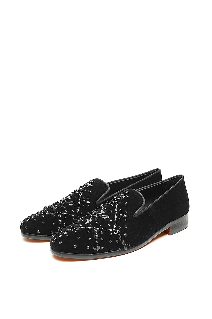 Black Velvet Crystal Studded Slip-On by SHUTIQ