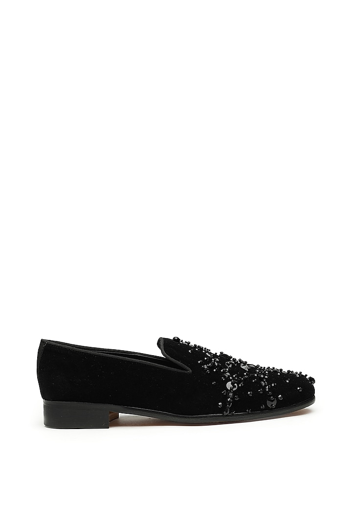 Black Velvet Crystal Studded Slip-On by SHUTIQ at Pernia's Pop Up Shop