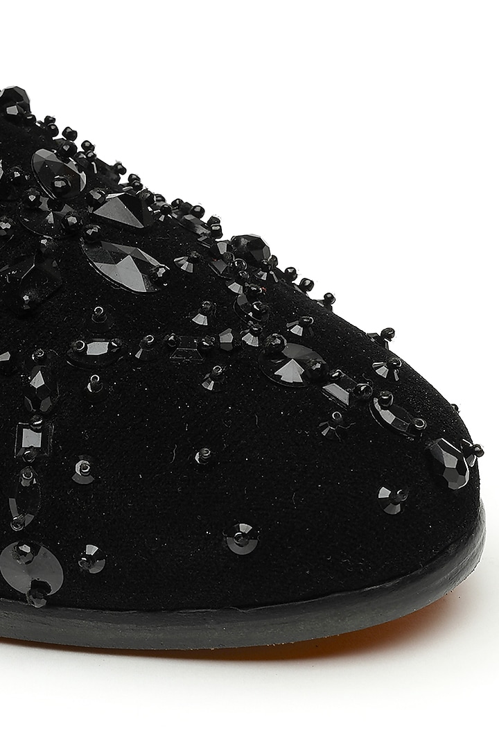 Black Velvet Crystal Studded Slip-On by SHUTIQ at Pernia's Pop Up Shop