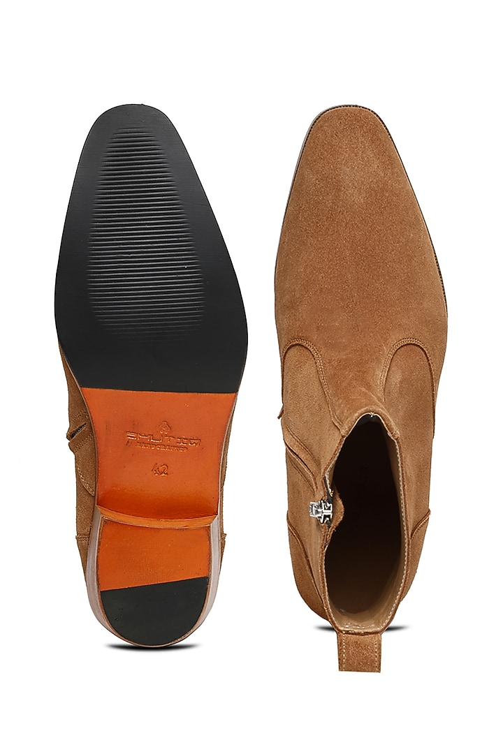 Tan Suede Ankle Boots by SHUTIQ at Pernia's Pop Up Shop